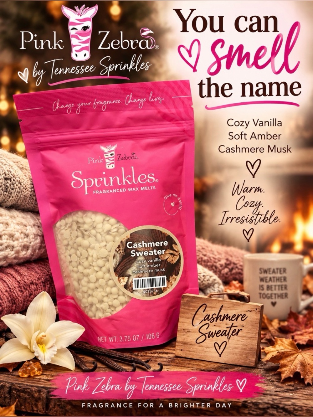Pink Zebra Cashmere Sweater 3.75oz Bag of Wax Melts